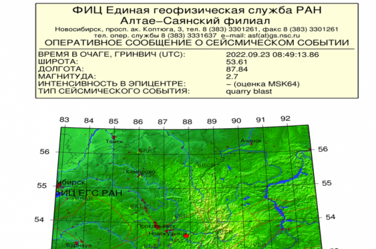 Землетрясение сегодня в алтайском крае 2023