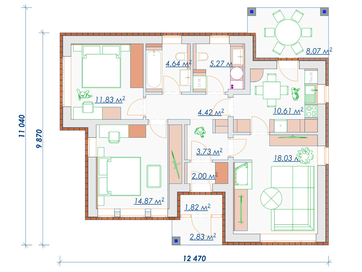 Дом 6 на 10 одноэтажный планировка с котельной