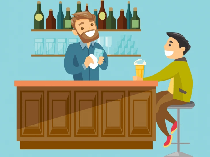 бармен пиво. анекдот про мужика в баре. анекдот про улитку в баре. бармен в баре. бармен за барной стойкой.