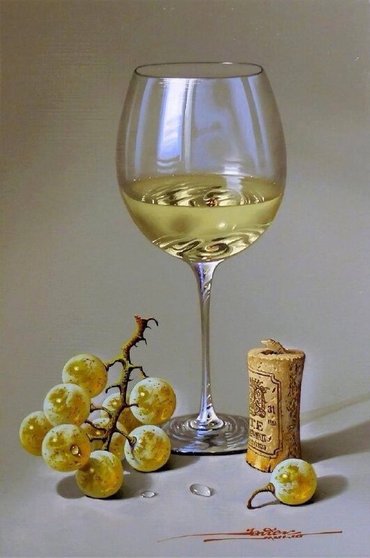 Картина бутылка вина и бокал