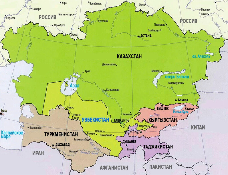Карта казахстана и соседних стран