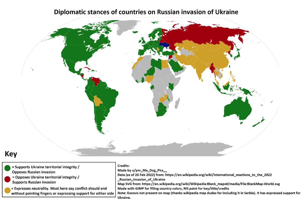 Карта стран поддерживающих украину