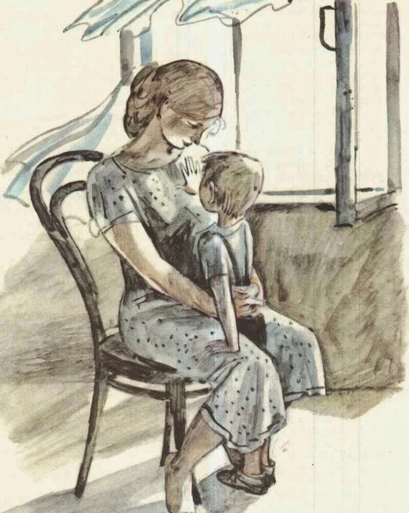 Мальчик с мамой иллюстрация