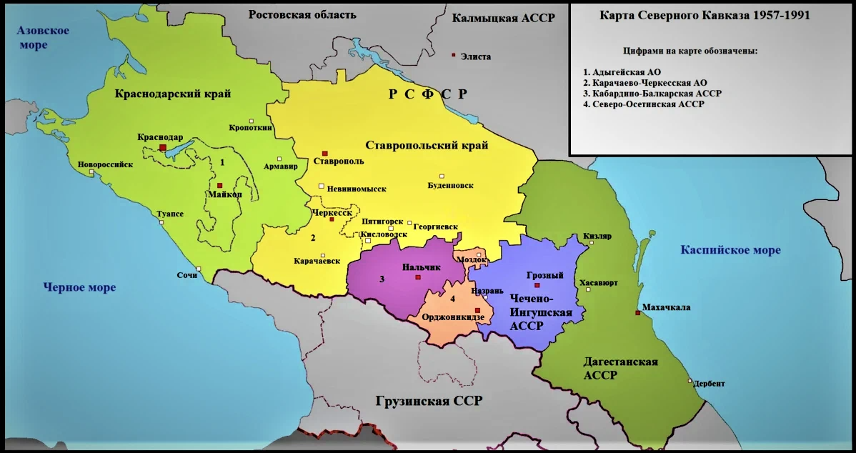 Карта кавказских республик с границами