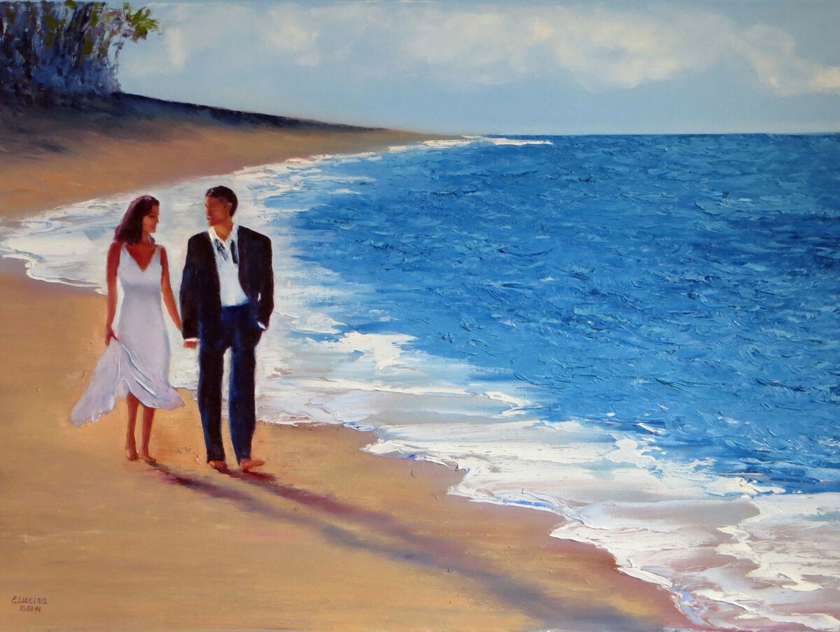 Картина пара на берегу моря