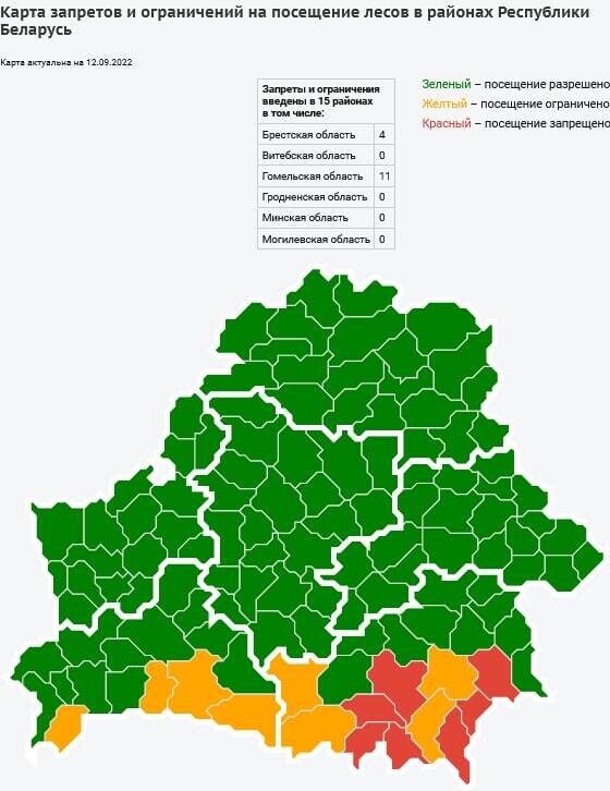 Карта на запрет на посещение лесов