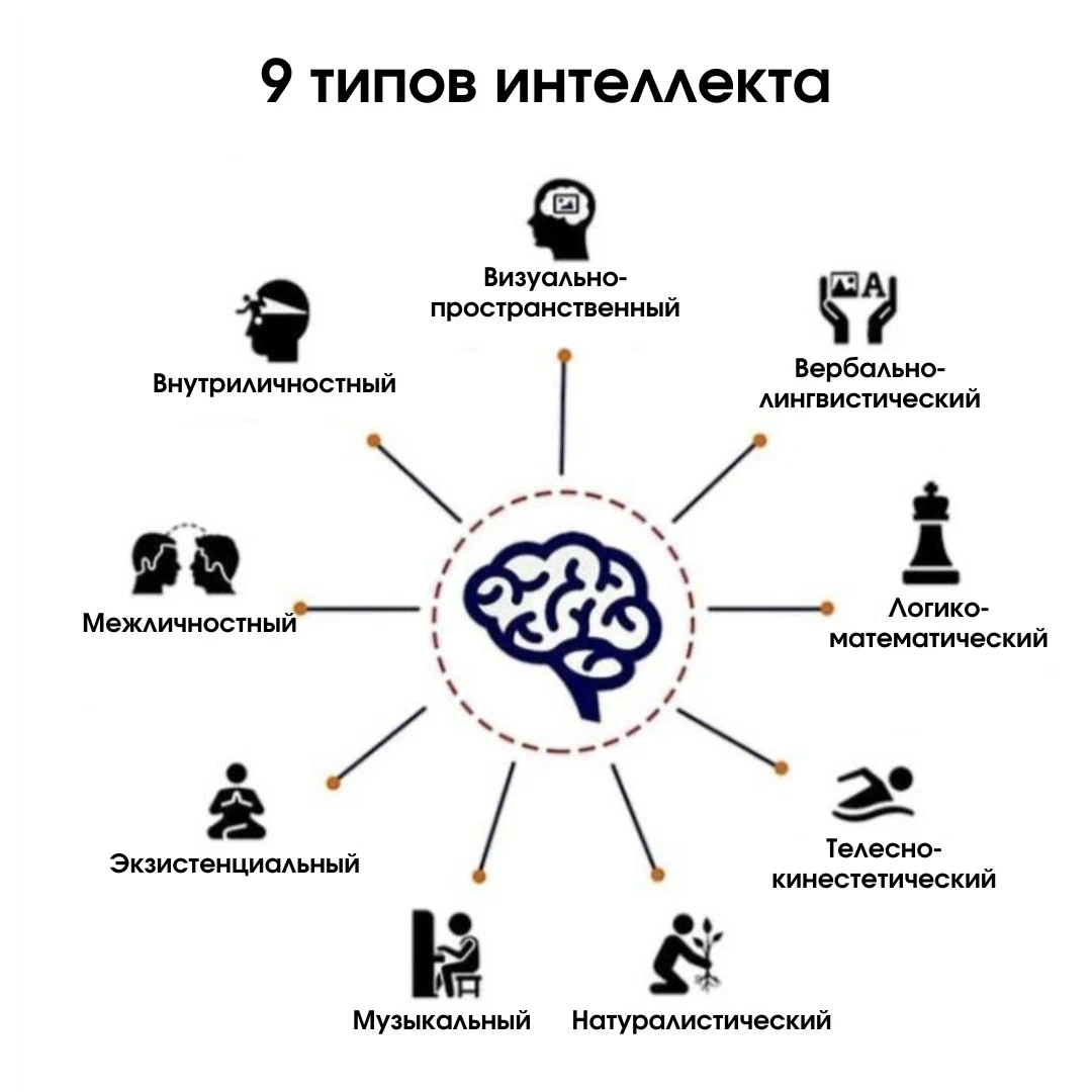 Типы интеллекта по гарднеру. 8 Видов интеллекта. 9 Типов интеллекта. Сколько видов интеллекта существует.