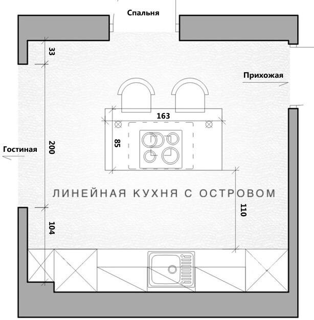 Линейная кухня схема