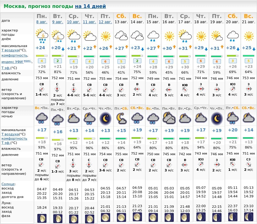 Погода в москве на день