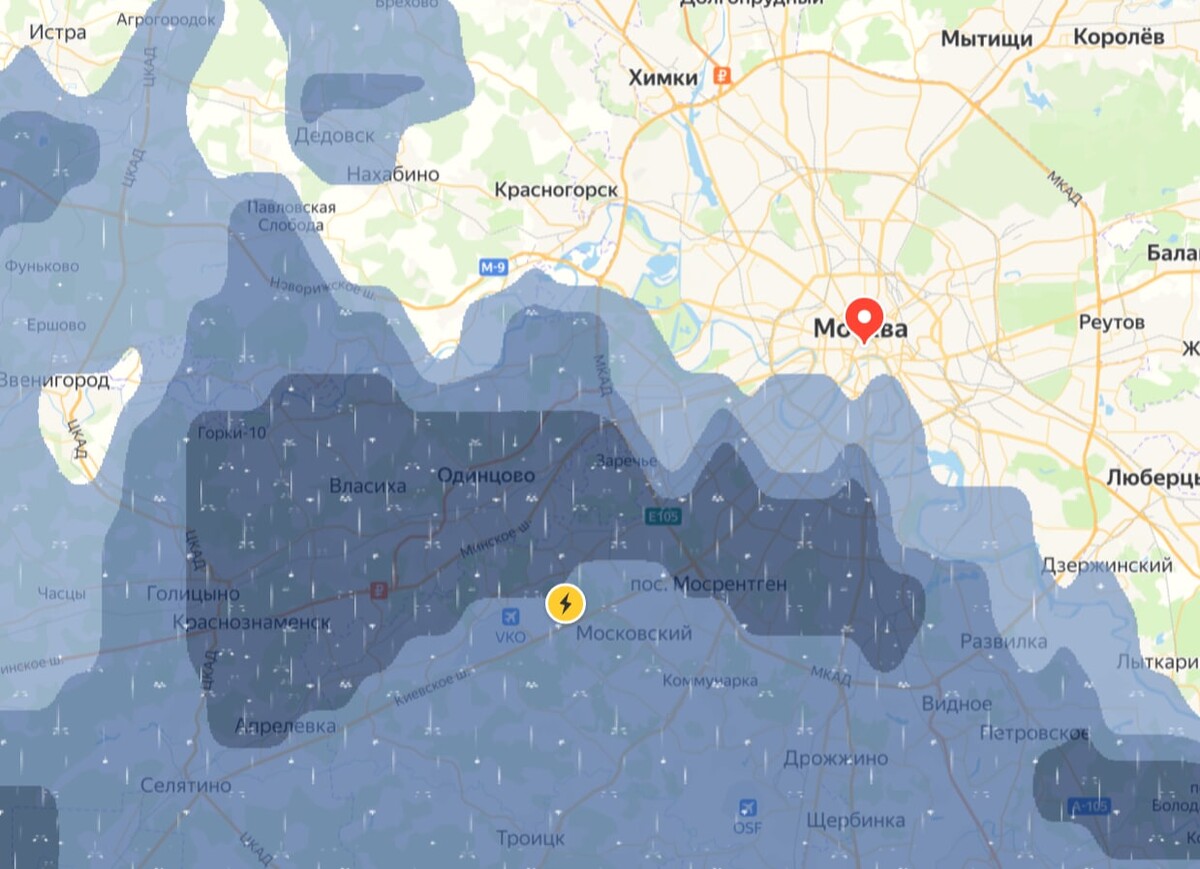 Карта грозового фронта над москвой