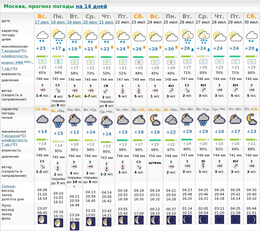 Точная подробно погода в москве