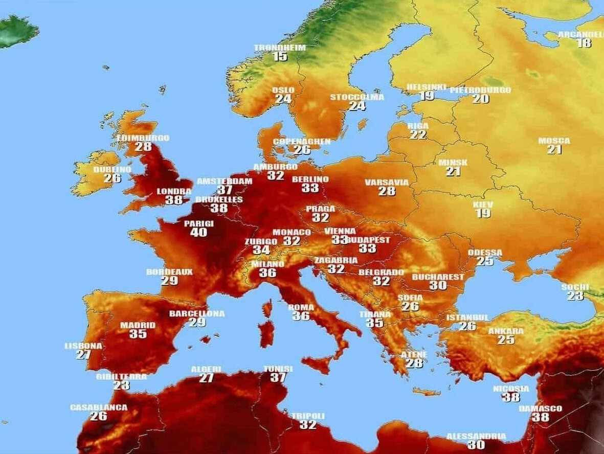 Карта температур европа