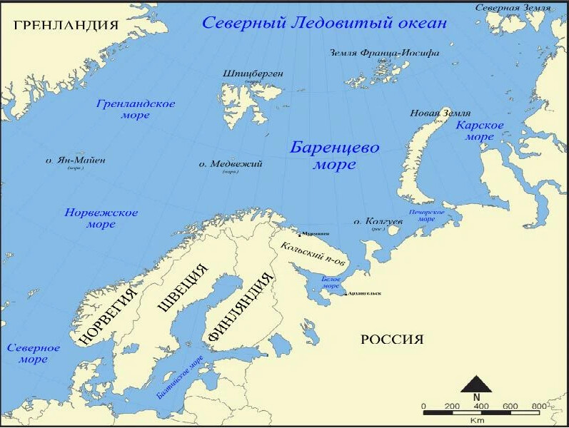 Карта морей северного ледовитого океана