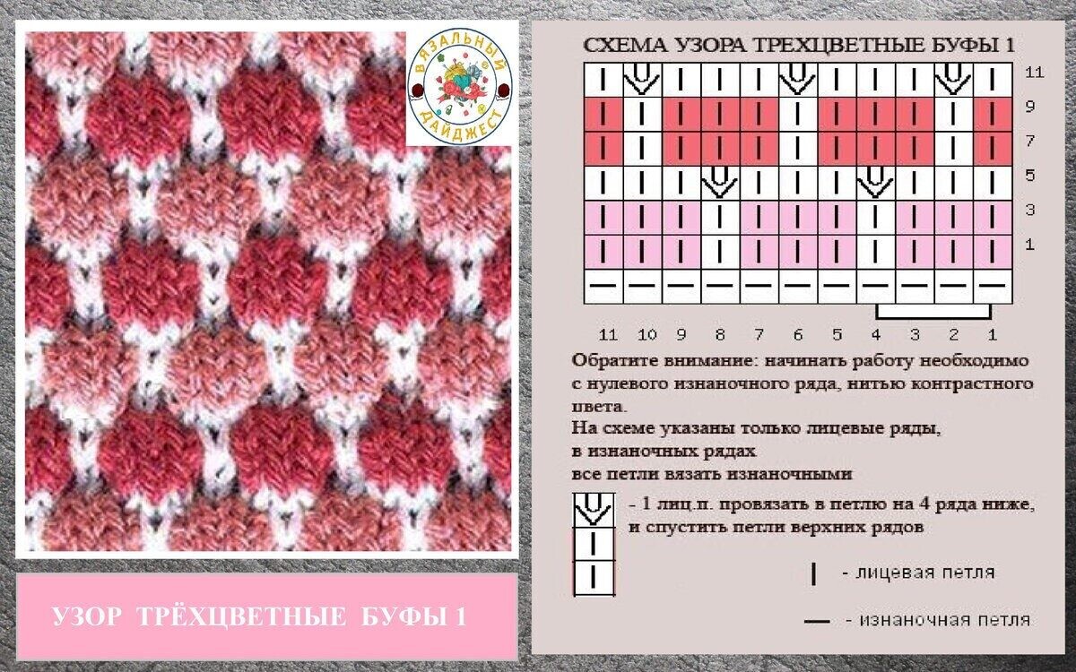 Узоры со снятыми петлями спицами со схемами простые и красивые
