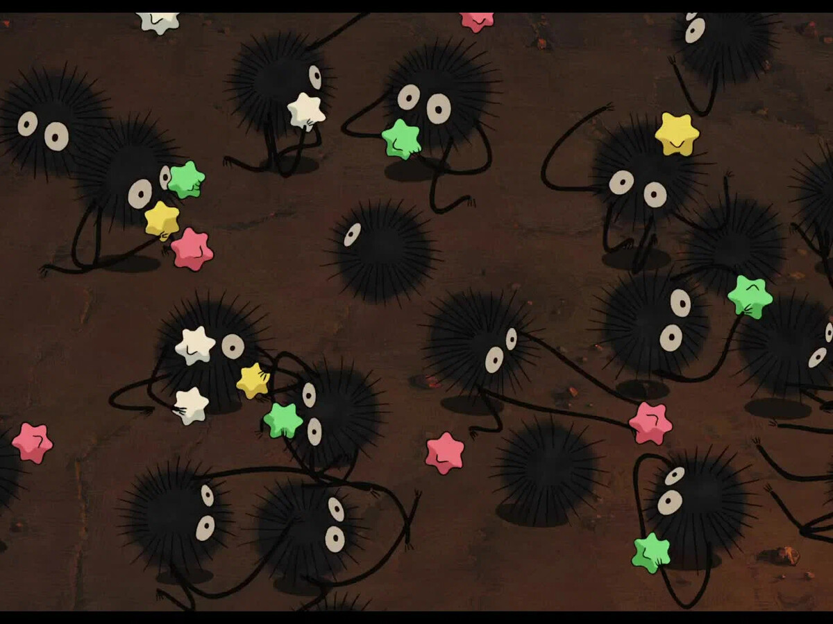 сажа миядзаки. хаяо миядзаки черные чернушки. унесённые призраками черные чернушки. унесённые призраками мультфильм угольки. сусуватари хаяо миядзаки.