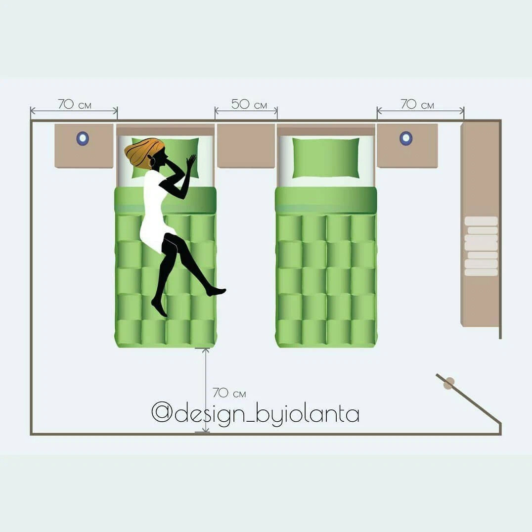 Минимальный проход между кроватью и стеной эргономика