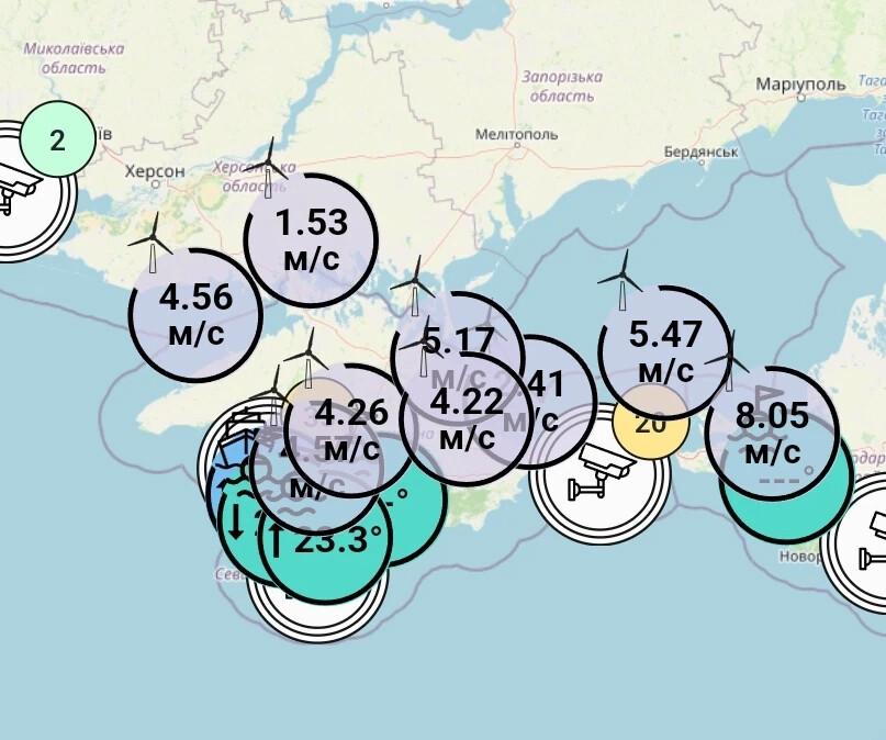 Карта теплой воды в крыму