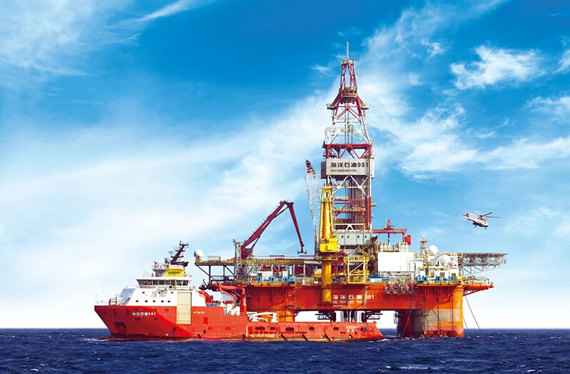 Import platform. COSL Pioneer offshore platform. Drillship. Drilling Rig Vessel. Drillship drilling.