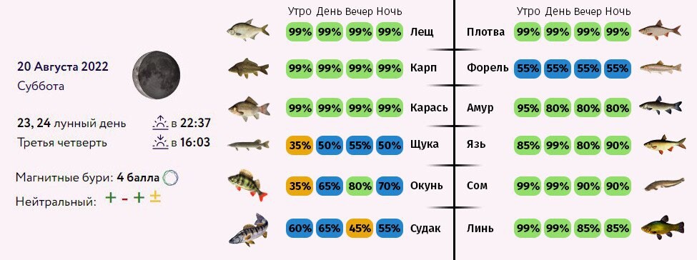 Прогноз клева на 5 дней