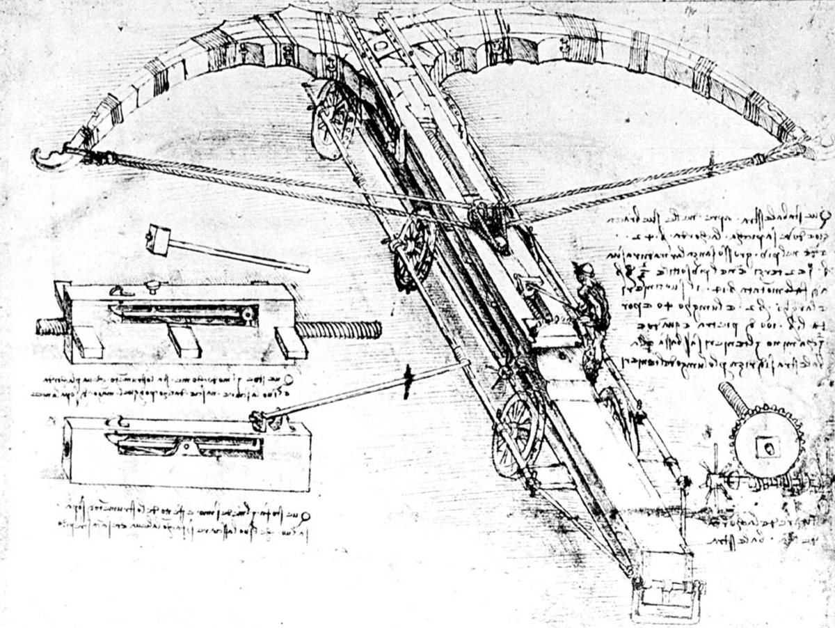 Леонардо бот тг. Арбалет Леонардо да Винчи. Леонардо да Винчи Design for a giant Crossbow.