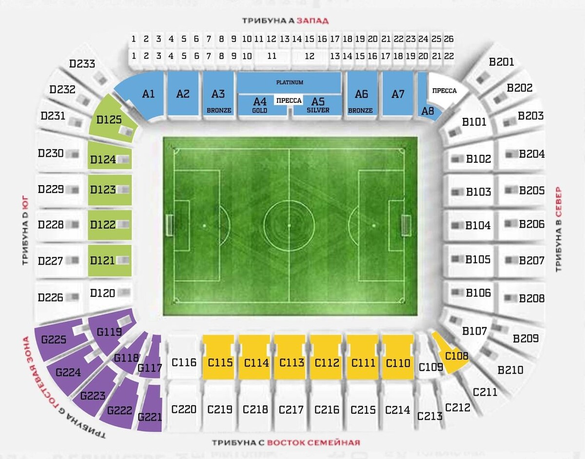 Стадион фк краснодар схема трибун с местами