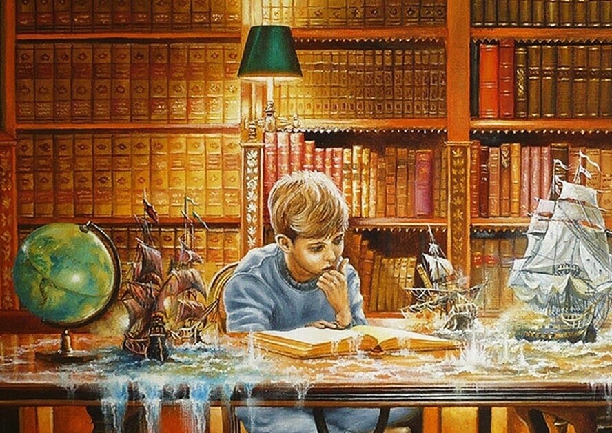 Нам зимой в школе эту книжку читали. Картина мальчик за столом. Картина библиотека. Мальчик в библиотеке живопись. Чтение книг картины
