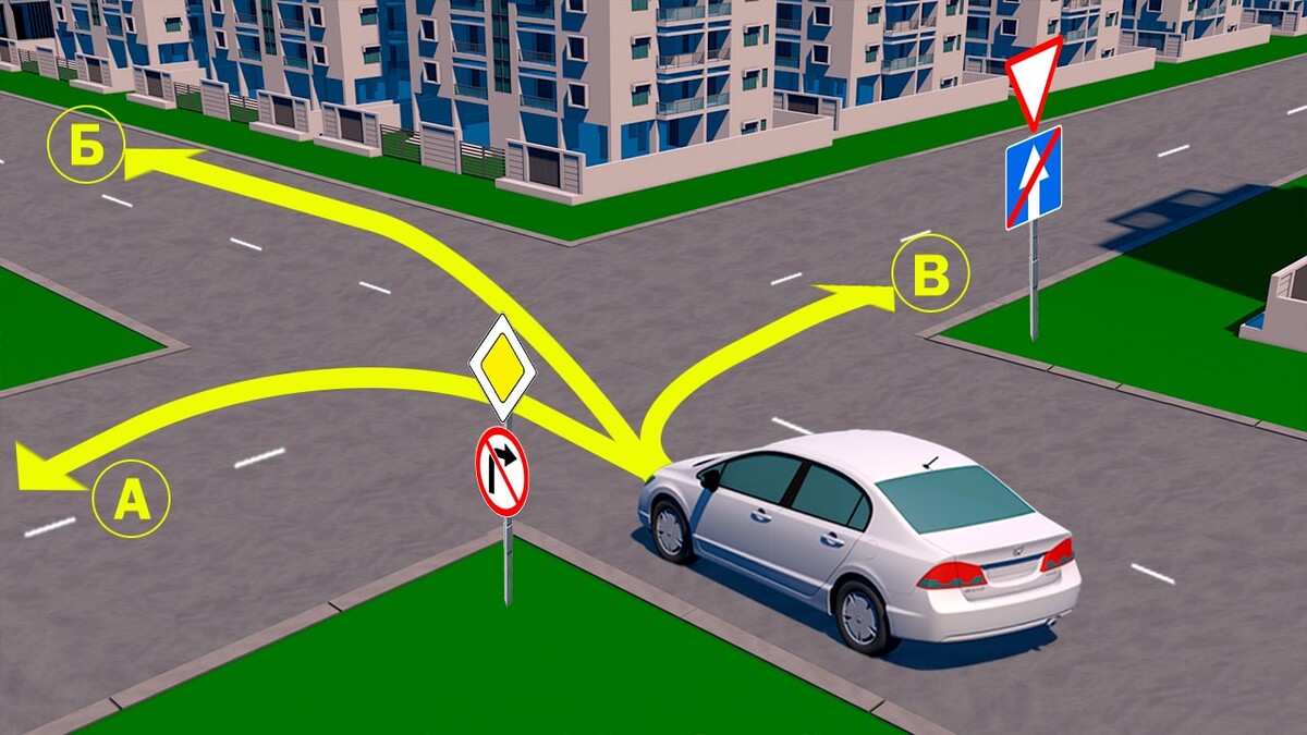 Кому из водителей разрешается продолжить движение в намеченном направлении в данной ситуации