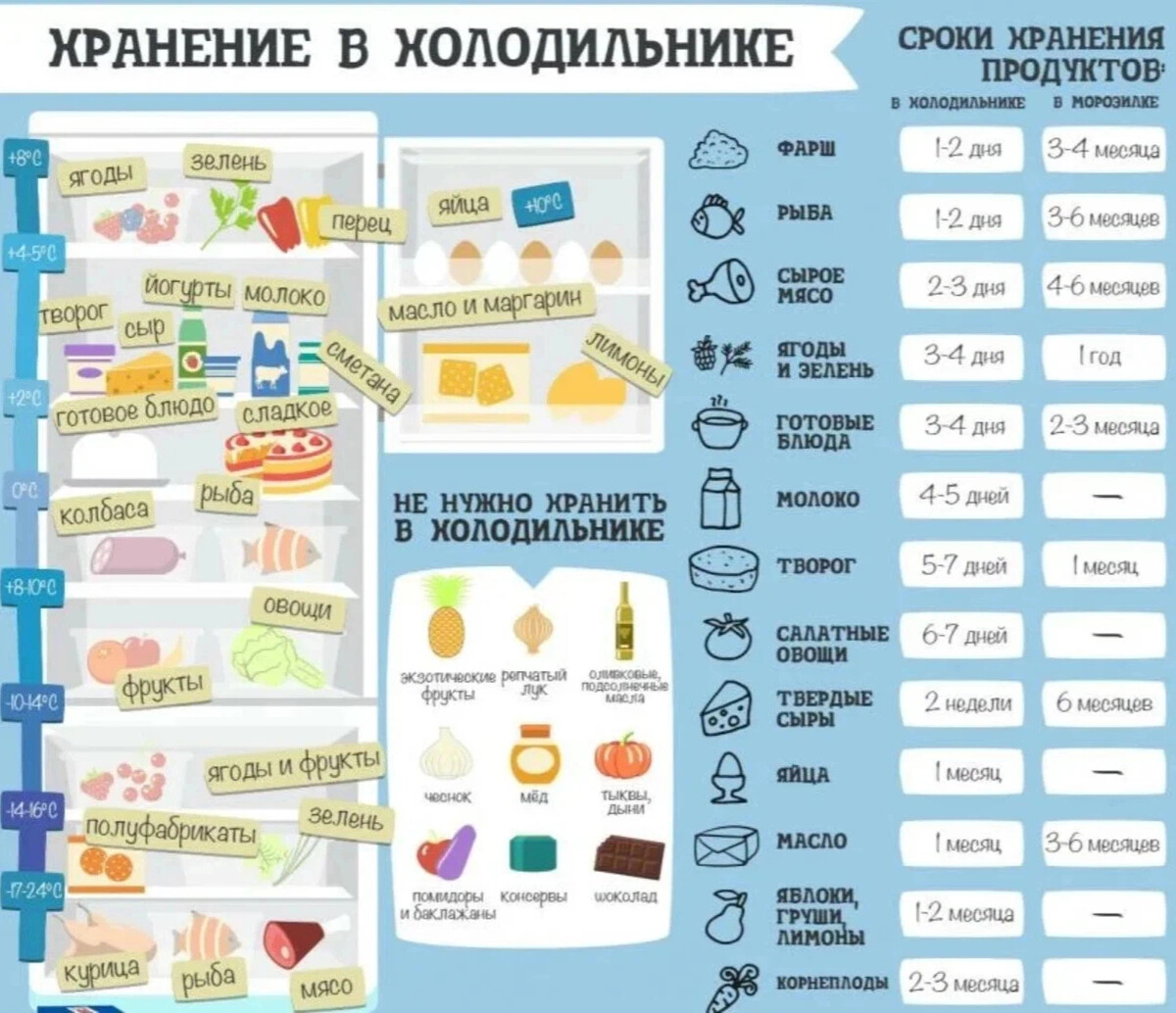 Товарное соседство продуктов питания по САНПИН таблица