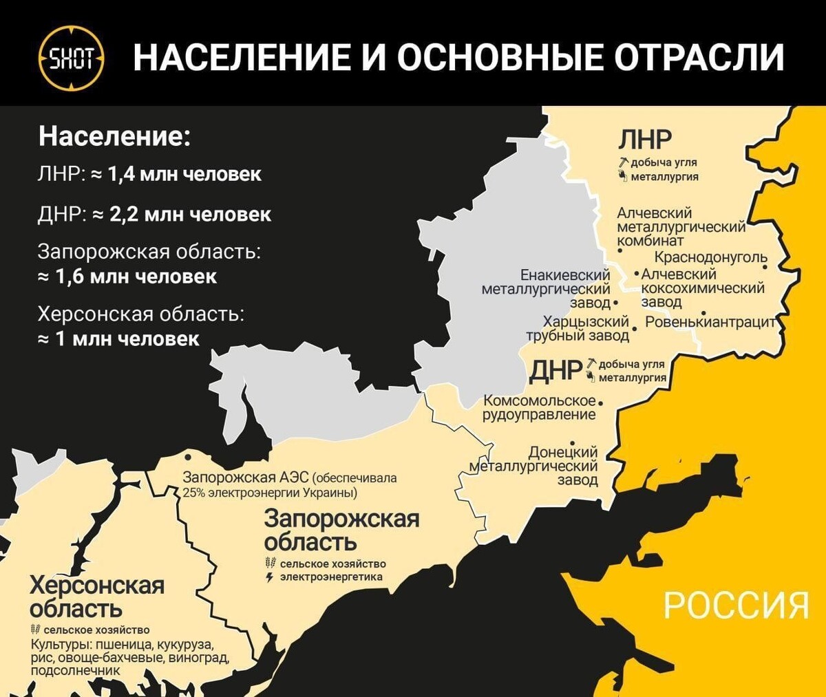 Карта запорожской и херсонской областей с городами сейчас