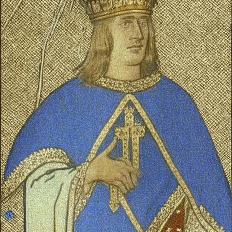 Людовик IX Святой (25 апреля 1214, Пуасси, метрополия Франции — 25 августа 1270, Тунис) — король Франции в 1226—1270 годах. Сын Людовика VIII Льва и Бланки Кастильской. Представитель династии Капетингов. Руководитель 7-го и 8-го крестовых походов. Канонизирован Католической церковью в 1297 году 
https://rudalle.ru/check_kandinsky2/fed92034-e01f-47fa-b646-ef7303b06905