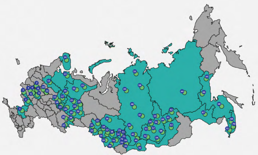 Карта-схема расположения электростанций и золошлакоотвалов Российской Федерации