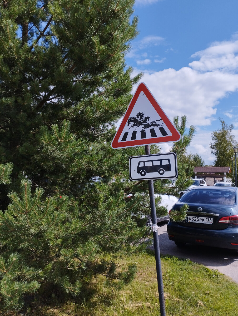 На знаке лошади. Наверное, по аналогии с "осторожно кошки".