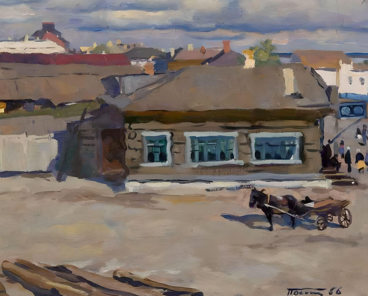 Оссовский Петр Павлович, «Камень на Оби. Солнце»,1956, картон, масло, 32 х 40,5 см