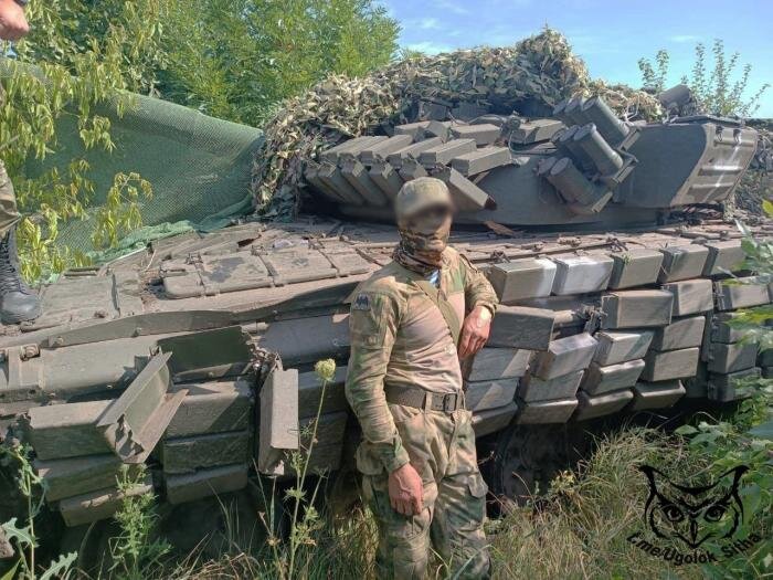 Трофей наших бойцов. Украинский Т-72АВ захваченный у Клещеевки на Бахмутском направлении., источник – Телеграм-канал Повёрнутые на Z войне.
