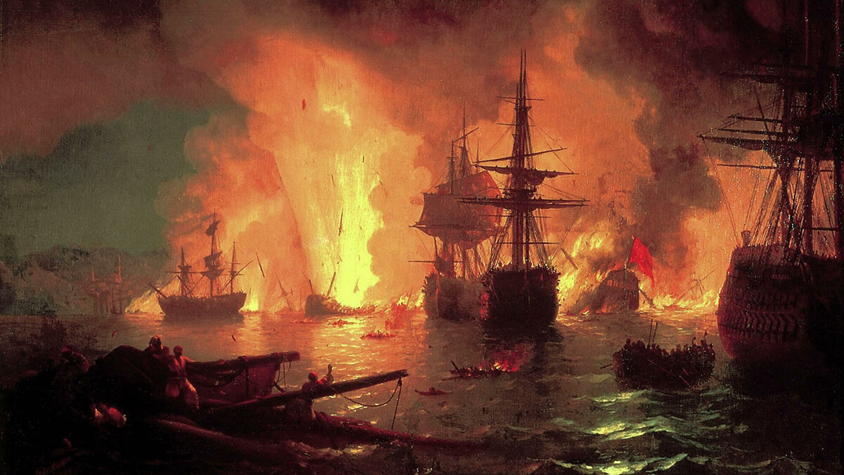 Картина И. АЙвазовского "Чесменский бой"