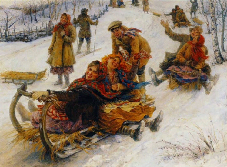 Сычков Федот Васильевич (1870-1958). Катания на Масленицу. Холст, масло.