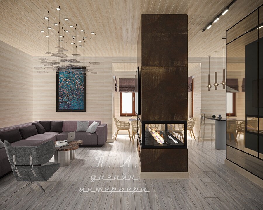 Кухня-гостиная со сдержанной меблировкой. Внимание уделено локальным производителям