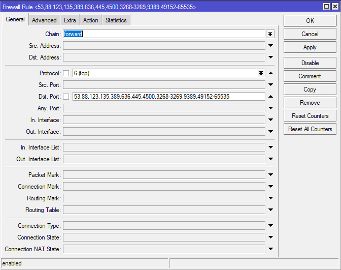 Принцип построения цепочек правил фильтрации трафика В Mikrotik действует принцип - разрешено все что не запрещено.-16
