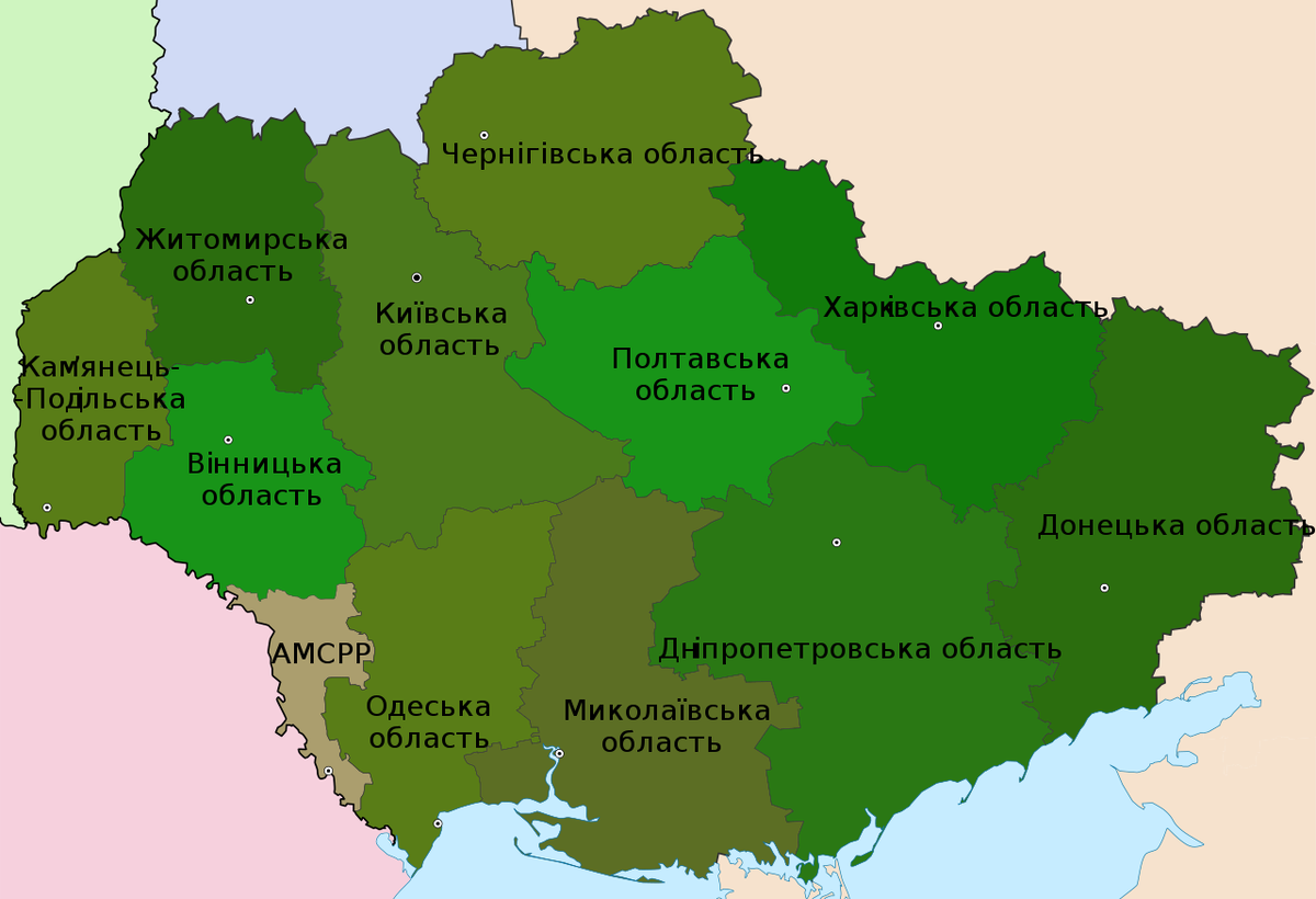 Карта украины 1938 года по областям