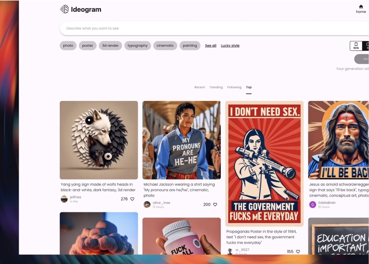 Ideogram позволяет создавать фотореалистичные картинки, абстрактные рисунки, логотипы, обложки, иллюстрации - практически любой визуальный контент по текстовому описанию. Это открывает огромные возможности для дизайнеров, художников, маркетологов и других специалистов.