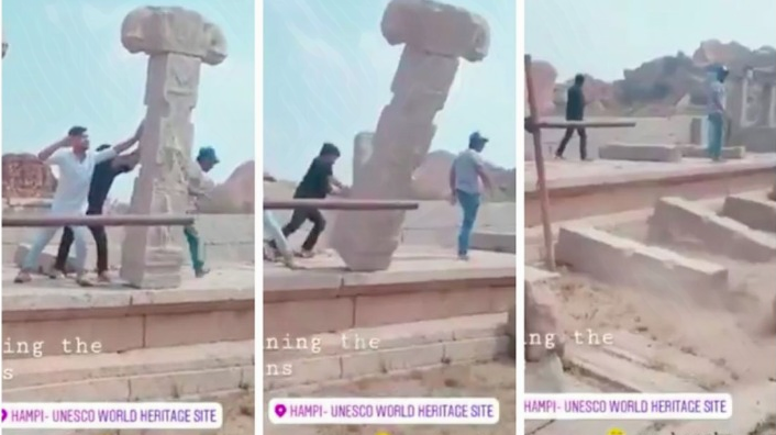 Мужчины роняют памятник архитектуры