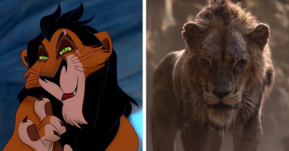 Кадры из мультфильма и фильма-ремейка "Король лев"