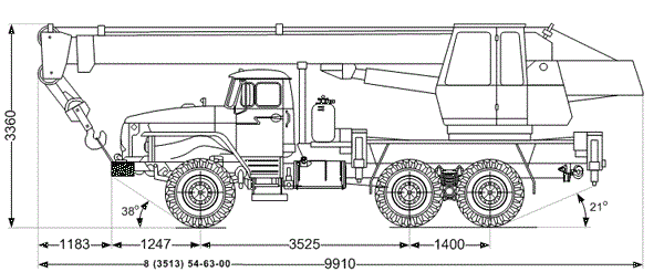 Габаритный чертеж КС-3574 на шасси Урал-4320
