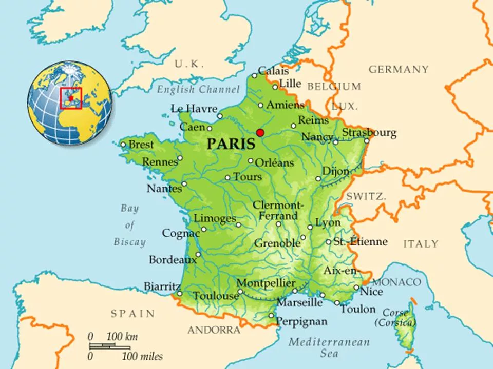 Какое море омывает францию. Географическое положение Франции карта. Географическое положение Франции на карте Европы. Расположение Франции на карте.
