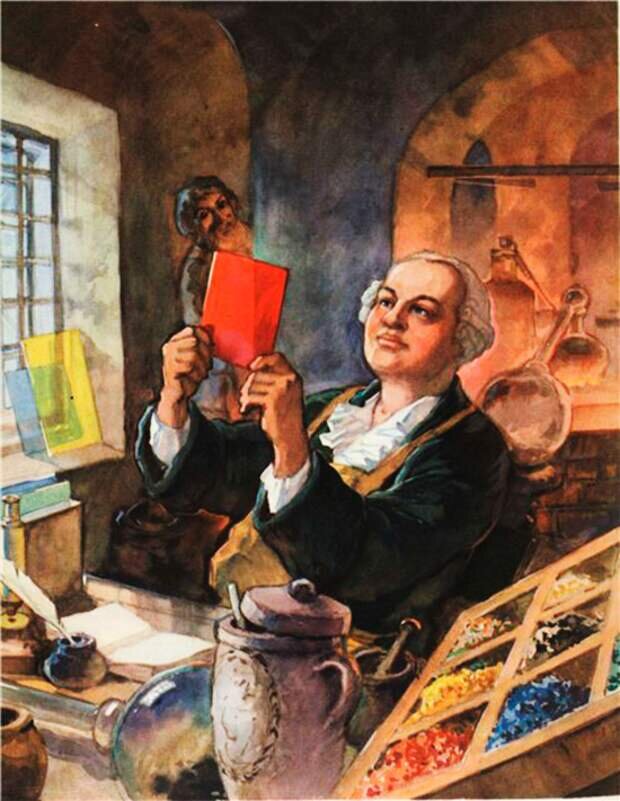Ломоносов в опытной лаборатории , источник фото https://poznanie21.ru/nauka-i-tehnika/izobretenija/izobretenija-lomonosova.html