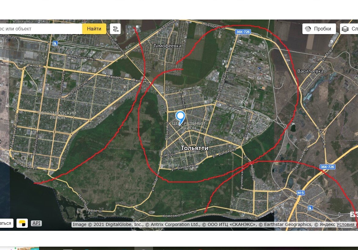 Это карта города Тольятти справа налево - Комсомольский район, Центральный район, Автозаводский район. Внизу Волга. Зеленые массивы это лес.