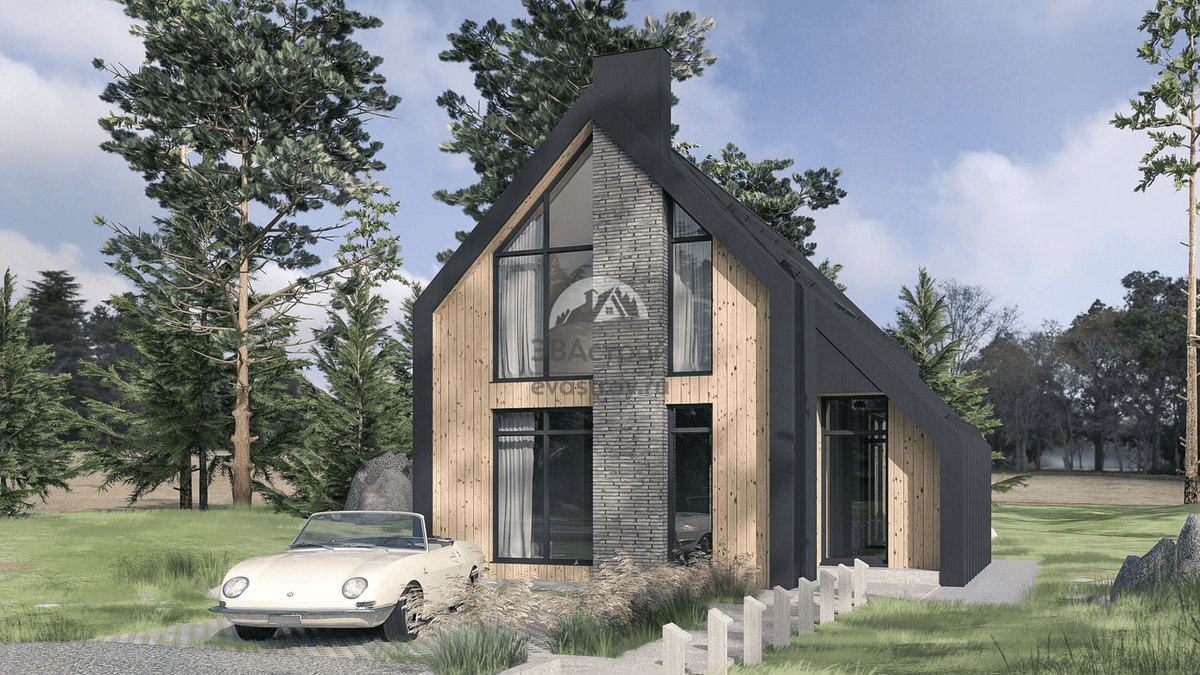 Проект двухэтажного дома 105 м2 в стиле Барнхаус с балконом и террасой - V10-44