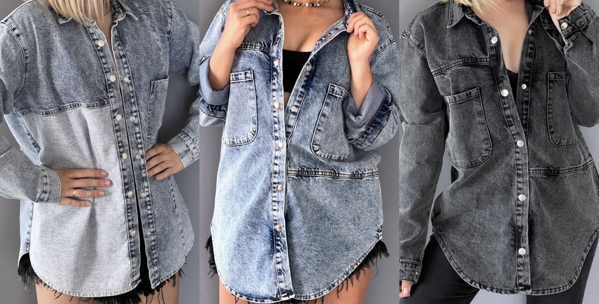 Джинсовые рубашки Fame Collection. Если хотите «настоящий» оверсайз, берите на несколько размеров больше. Я же присматривала просто свободную модель, чтобы  можно было «выжать» из неё максимум и носить не только как самостоятельный элемент, но и под жакет, поэтому положила в корзину размер S (фото www.wildberries.ru)