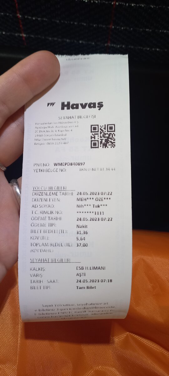 Билетик на автобус Havaş. Фото автора.