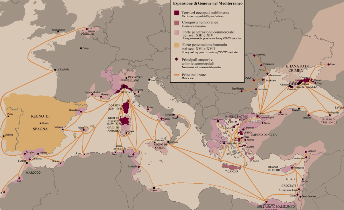 Карта плавания генуэзских купцов от генуи до колонии в причерноморье